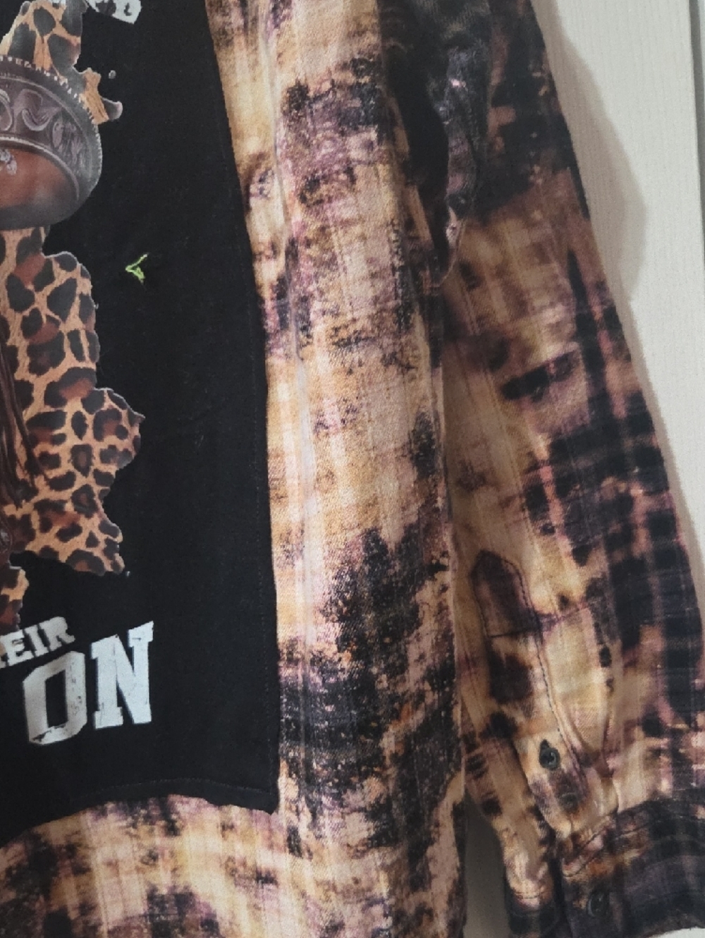 George Hand Bleach/Altered Button-Down Flannel Shirt - Brown Black Cream - Picture 2 of 10